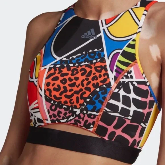 Adidas Women's Vibrant Patterned Sports Bra - Picture 1 of 10